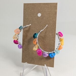 Handcrafted Bohemian-style Colorful Shell Hoop Earrings. New